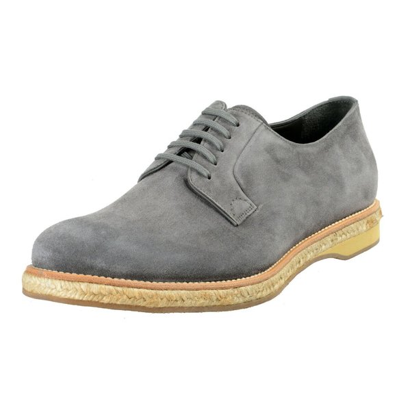 Prada Mens Gray Suede Leather Casual Oxfords Shoes - Picture 1 of 8